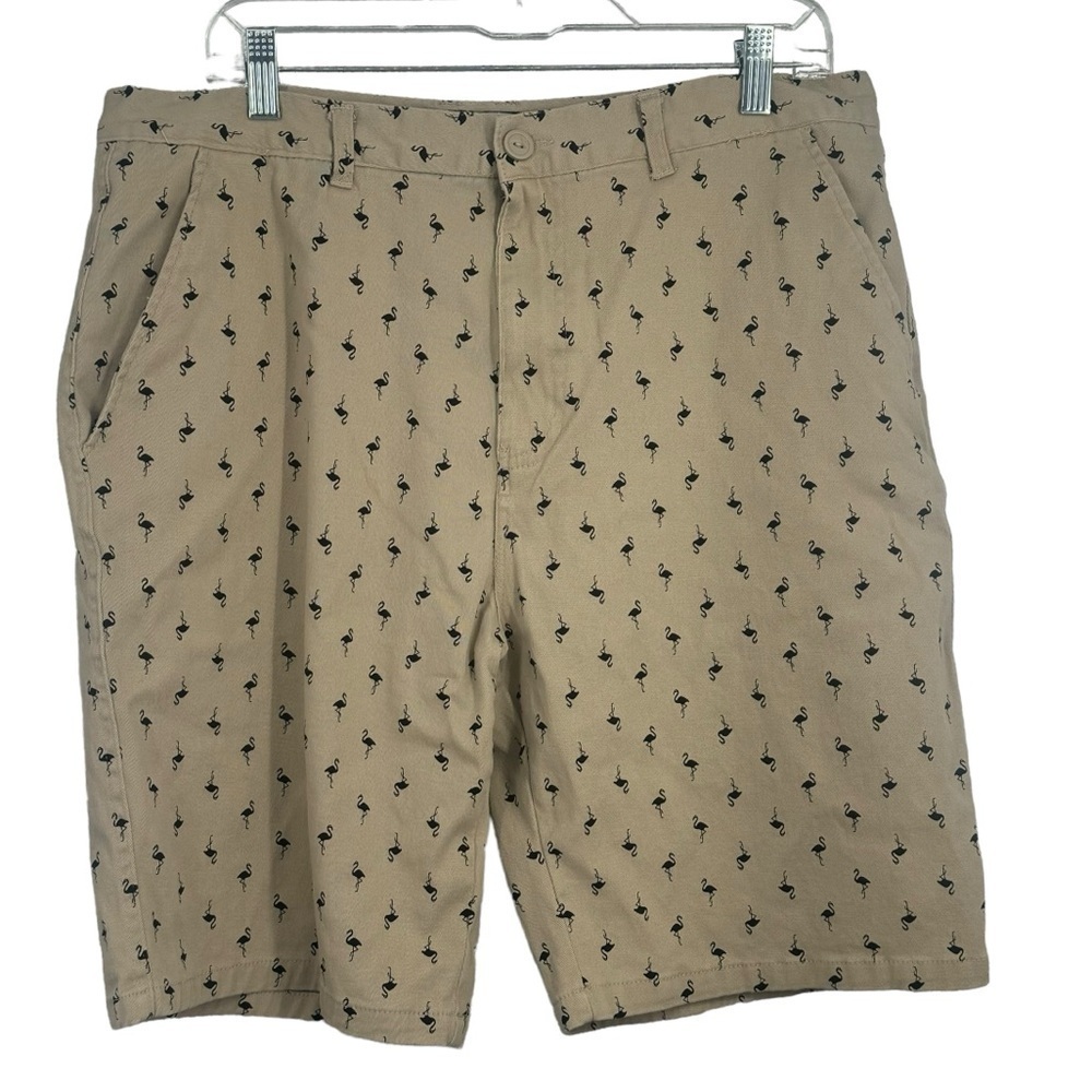 Twill Tan Men’s Shorts with Flamingos